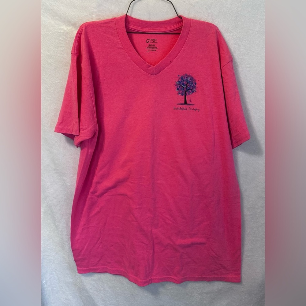 #1017 Port and Company Pink Breast Cancer Awareness V-Neck Tee…Sz Large